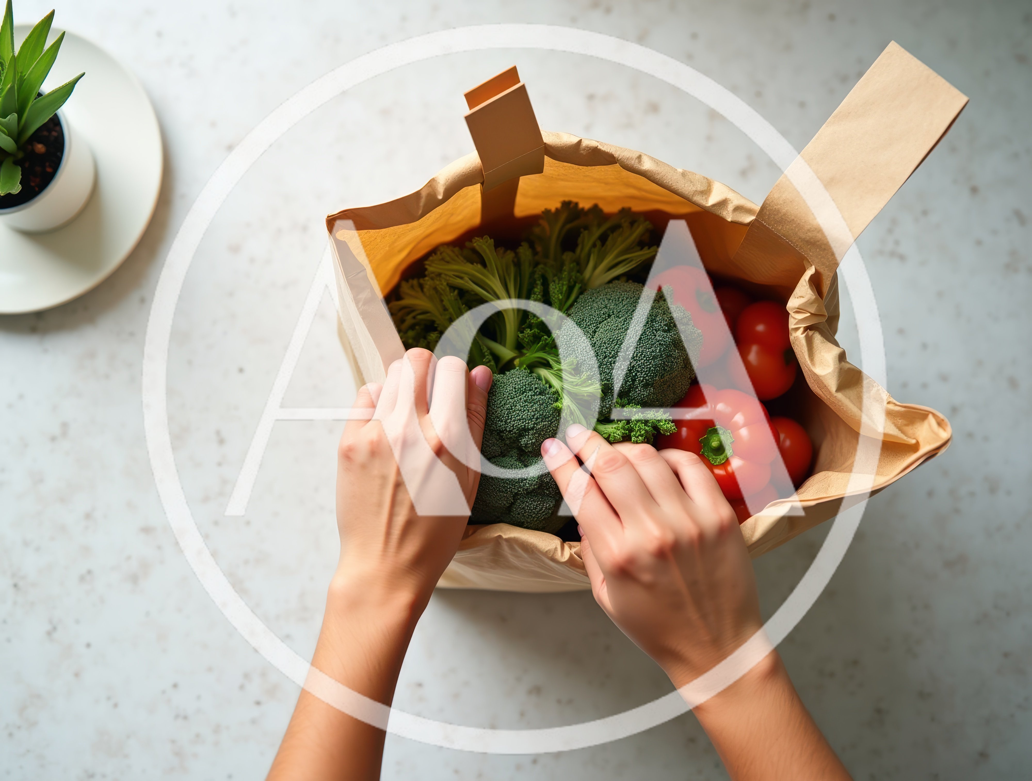 Person Packing Fresh Vegetables Into A Paper Grocery Bag