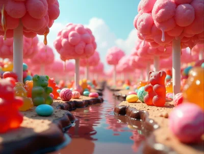 Whimsical Candy Land Landscape With Gummy Bears