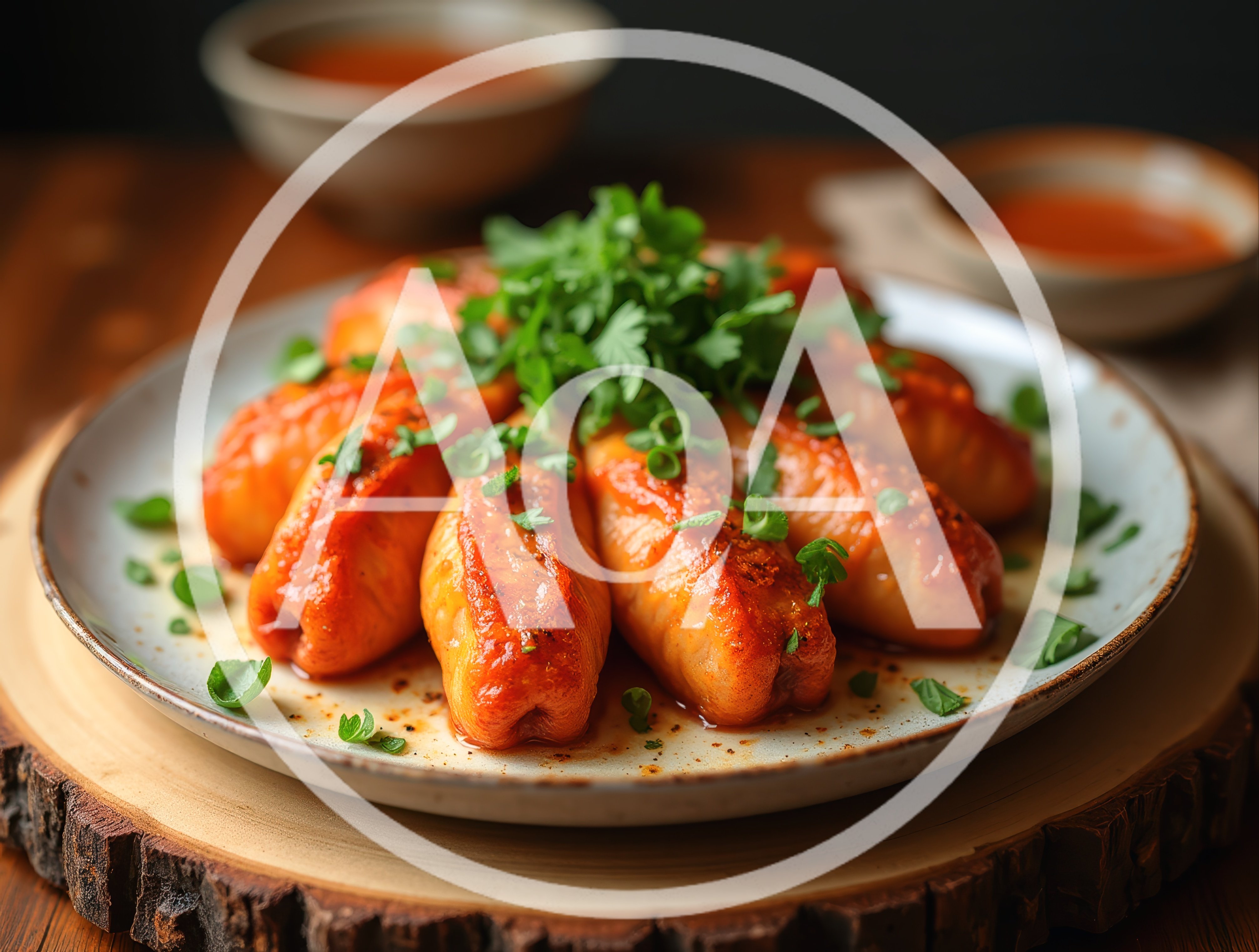 Plate Of Glazed Stuffed Cabbage Rolls With Fresh Herbs