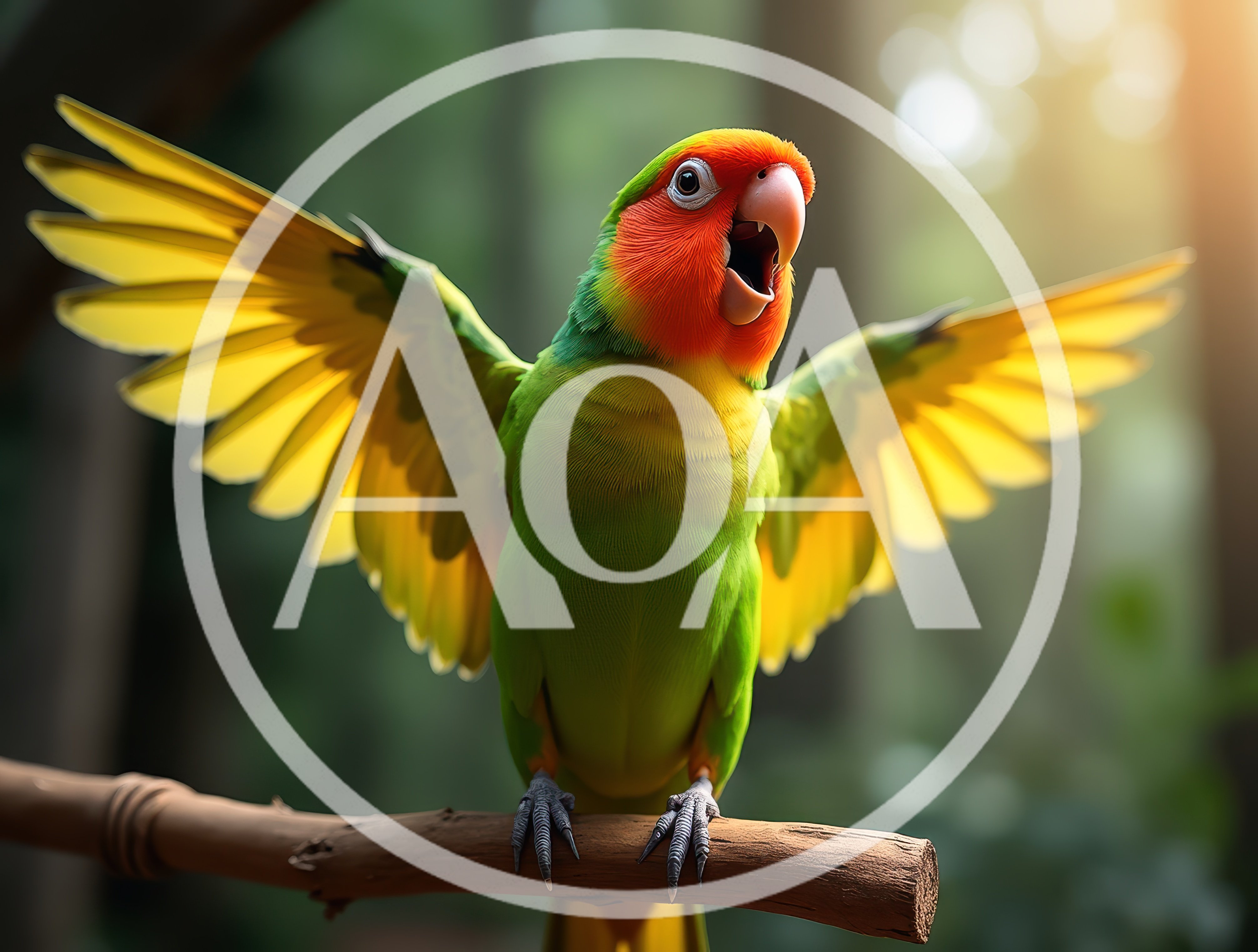 Vibrant Lovebird Perched With Wings Spread Wide