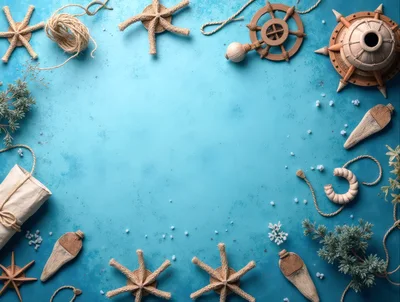 Nautical Themed Flat Lay With Sea Decorations