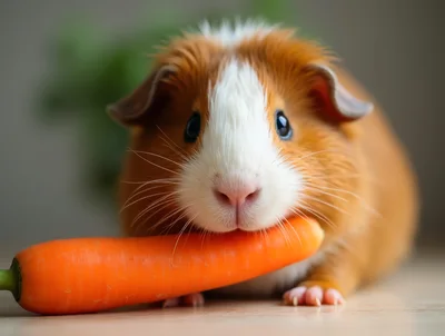 Cute Guinea Pig Holding A Fresh Orange Carrot