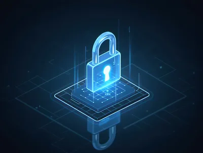 Digital Security Padlock Icon On Glowing Circuit Board