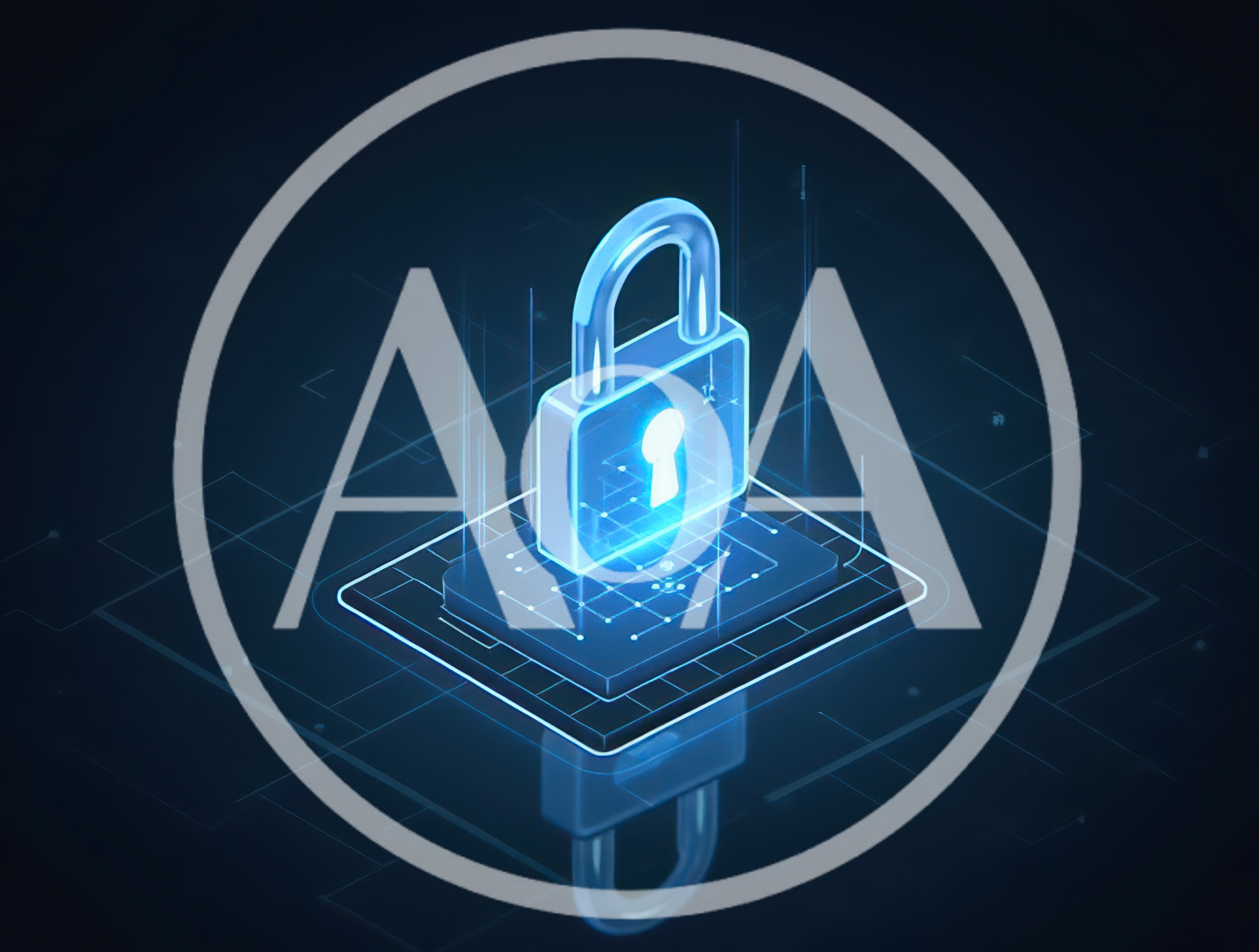 Digital Security Padlock Icon On Glowing Circuit Board