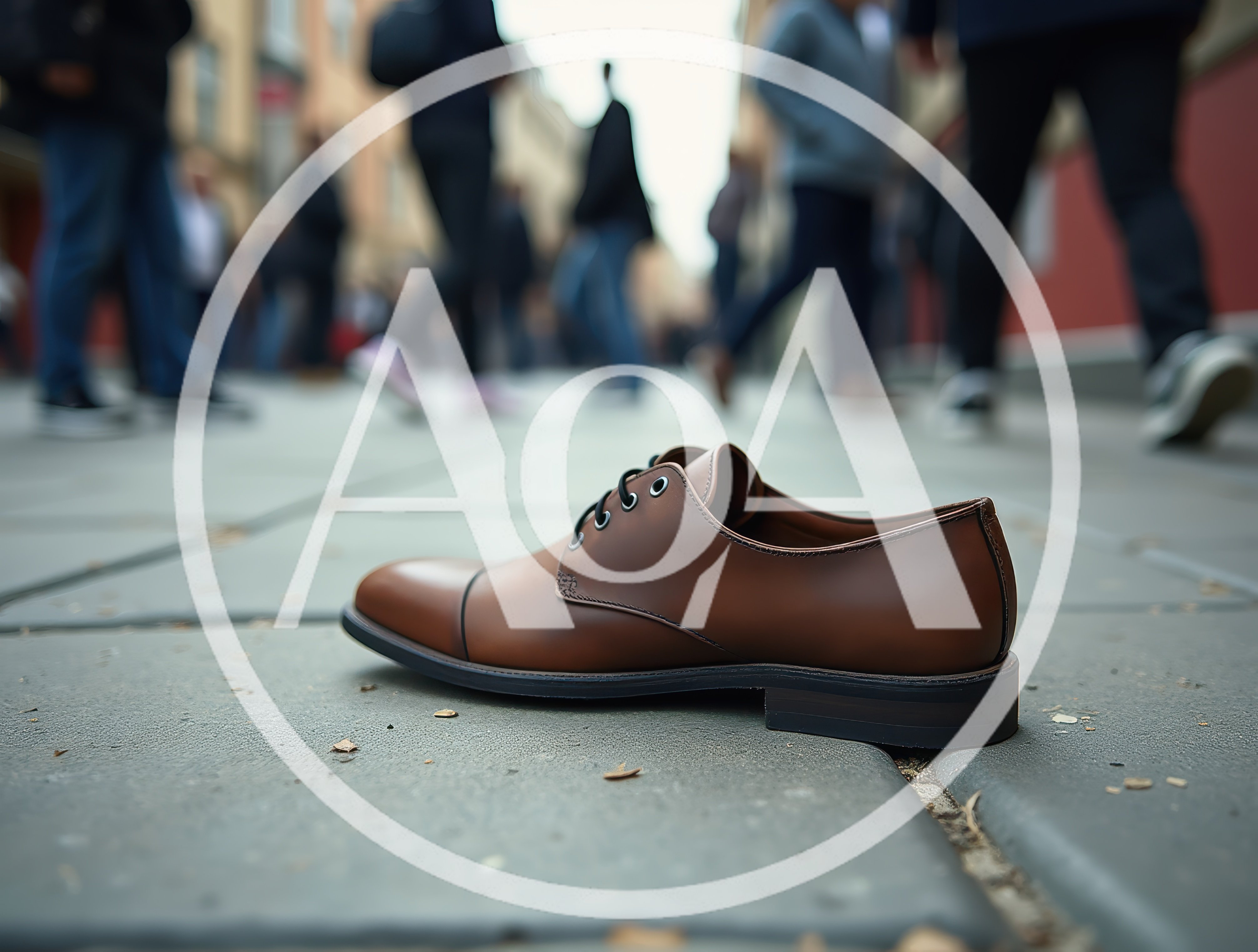 Single Brown Leather Dress Shoe On City Sidewalk