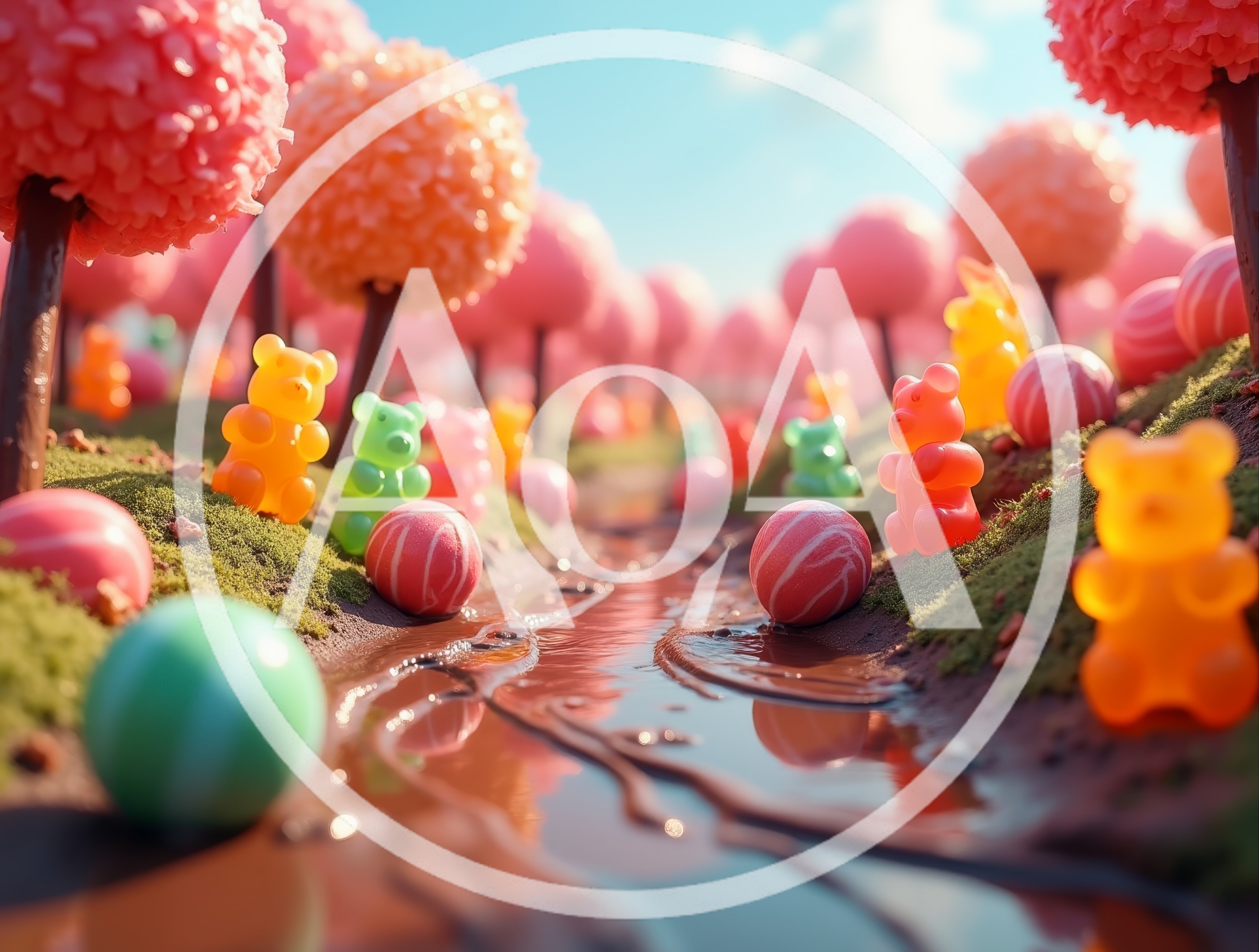 Whimsical Candy Land Landscape with Gummy Bears
