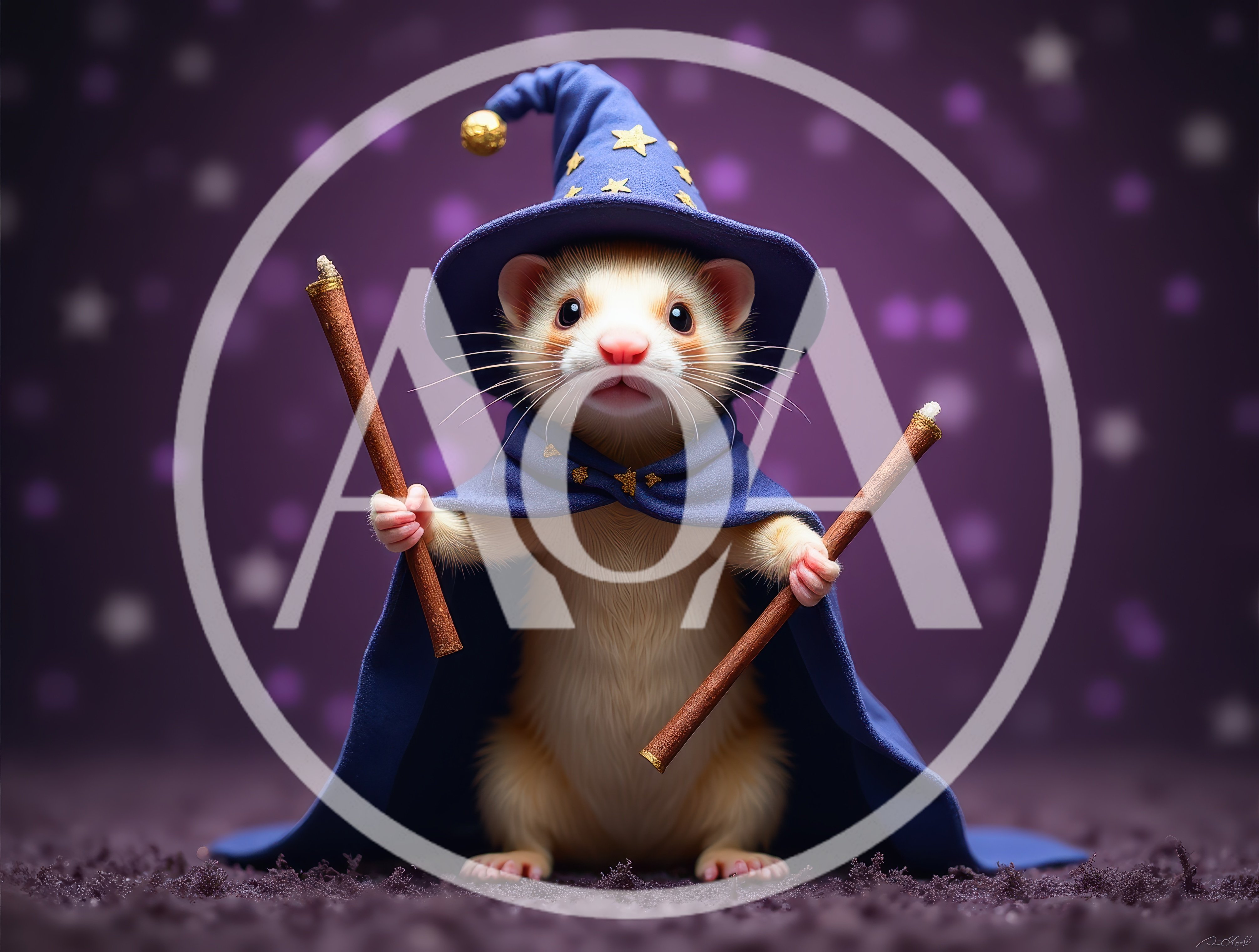 Cute Ferret Wizard Wearing A Magical Cloak And Hat