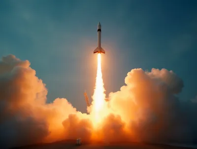 Space Rocket Launching Into The Sky