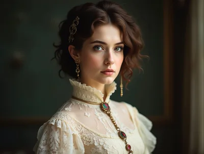 Portrait Of A Young Woman In Victorian Style Clothing
