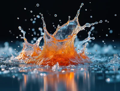 Dynamic Orange Liquid Splash Against Dark Background