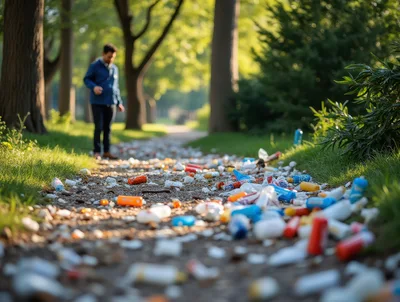 Man Walking Through A Littered Park Path
