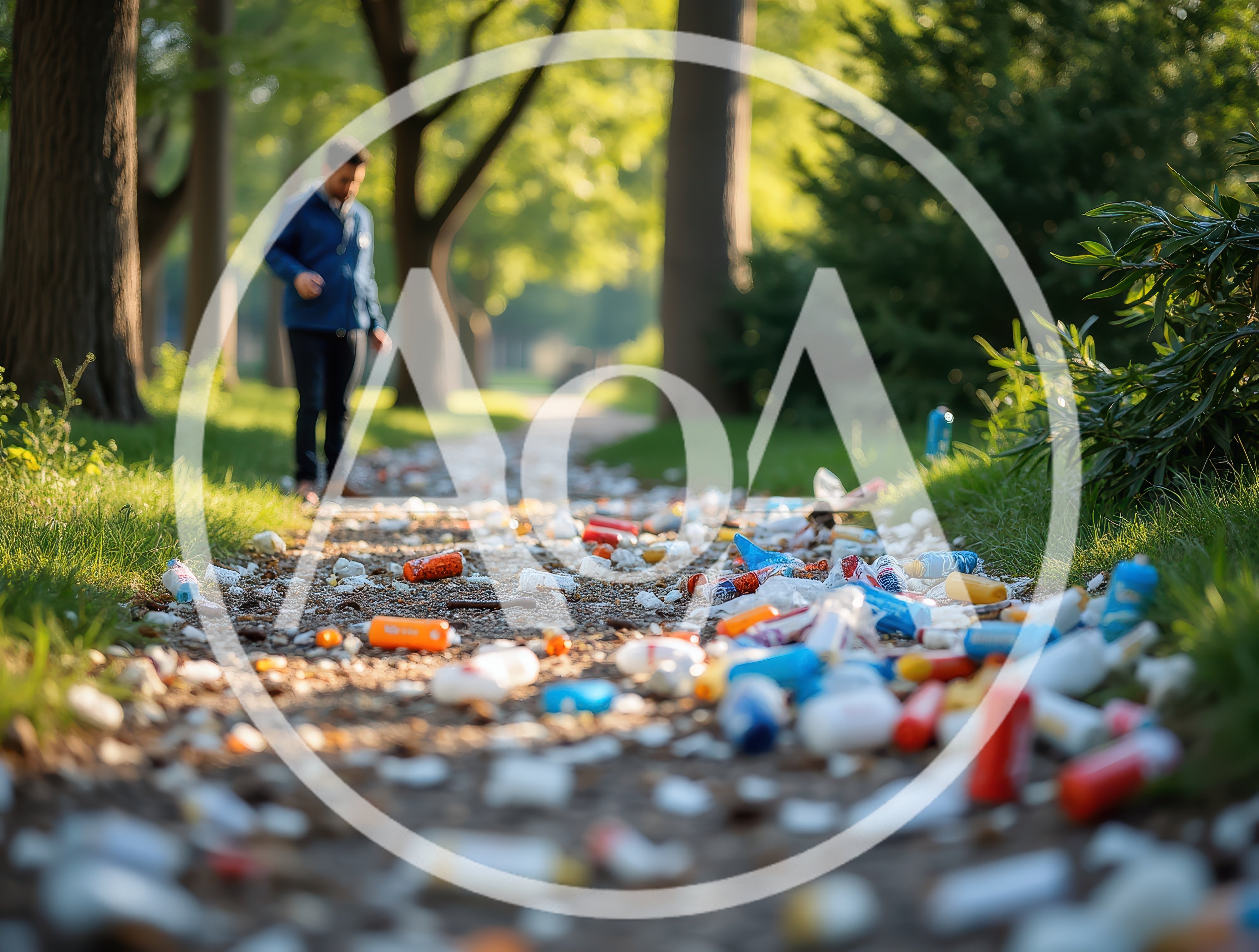 Man Walking Through A Littered Park Path