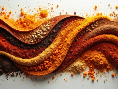 Abstract Swirls of Colorful Spices and Powders