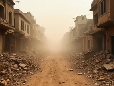 Desolate Street Scene In A War Torn City
