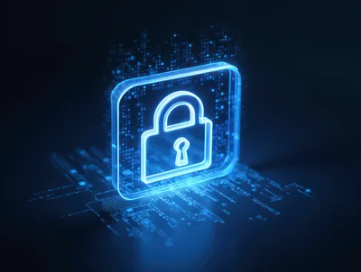 Glowing Digital Padlock Icon With Data Stream Background