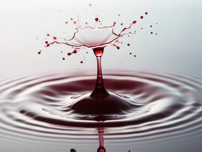 Red Liquid Drop Impact Creating Crown Splash