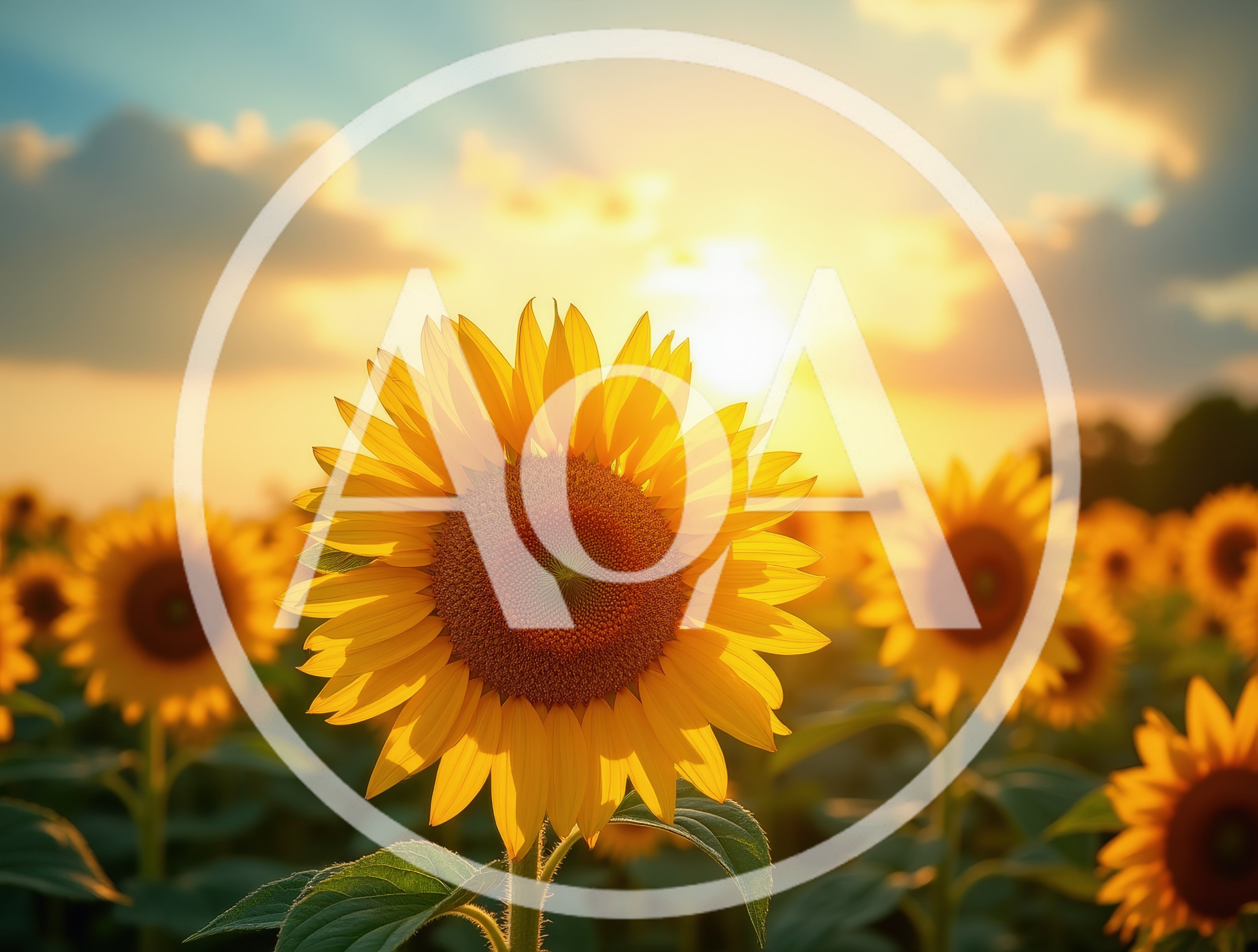 Vibrant Sunflowers Blooming In A Golden Hour Field