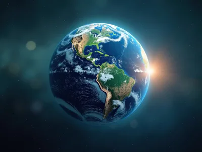 Cinematic View Of Earth From Space With Sunrise