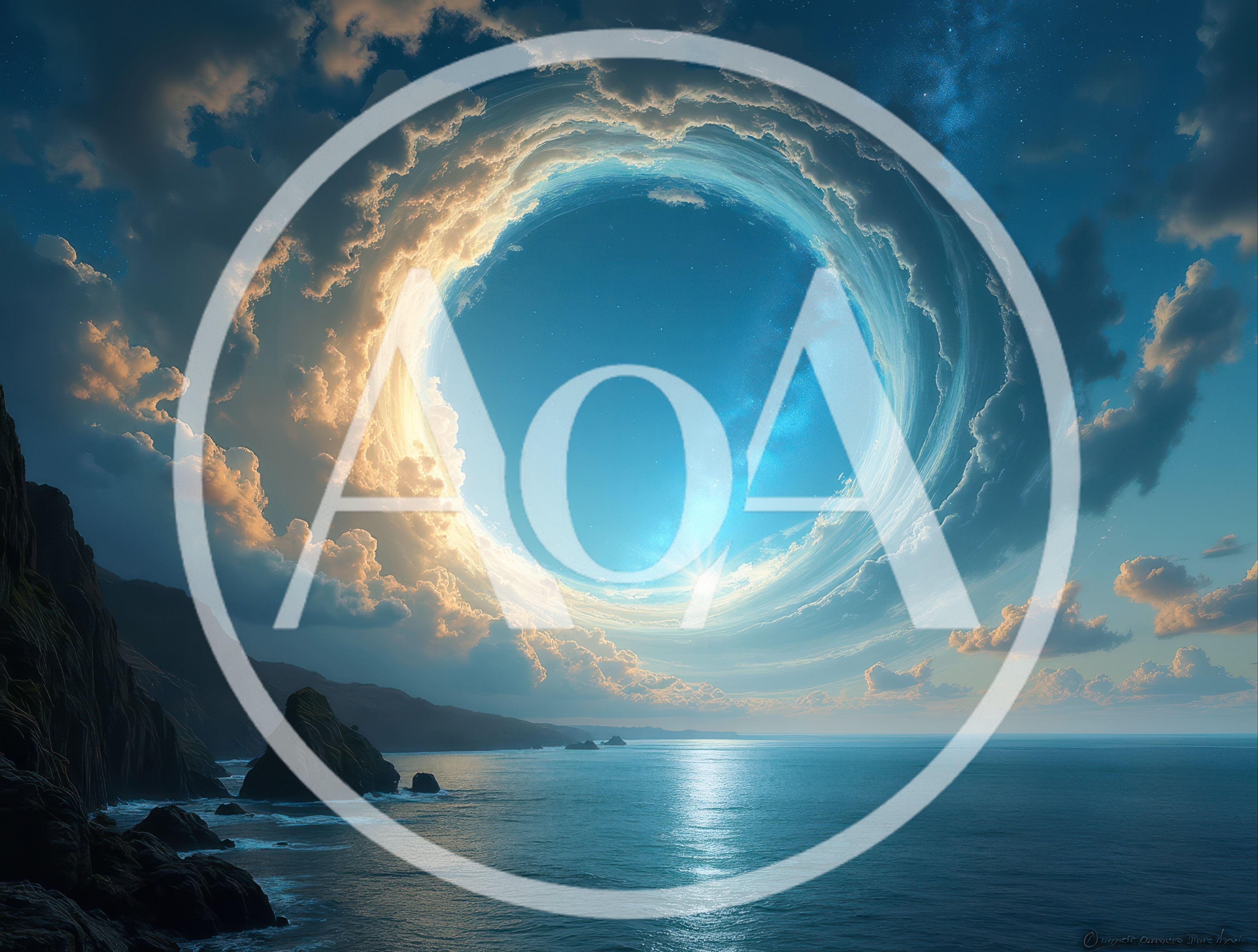 Surreal Celestial Portal Above A Coastal Ocean Landscape