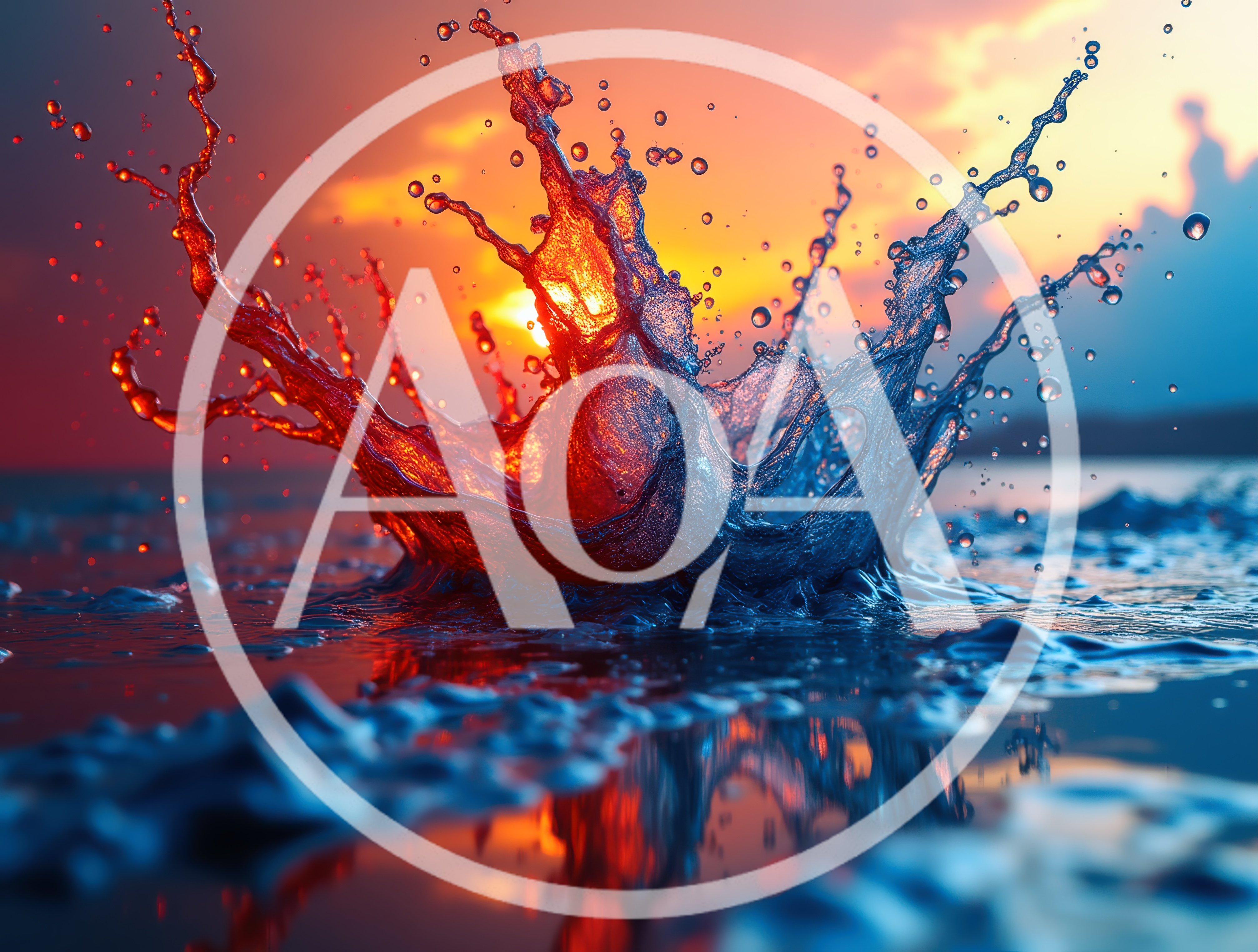 Dynamic Red and Blue Water Splash at Sunset