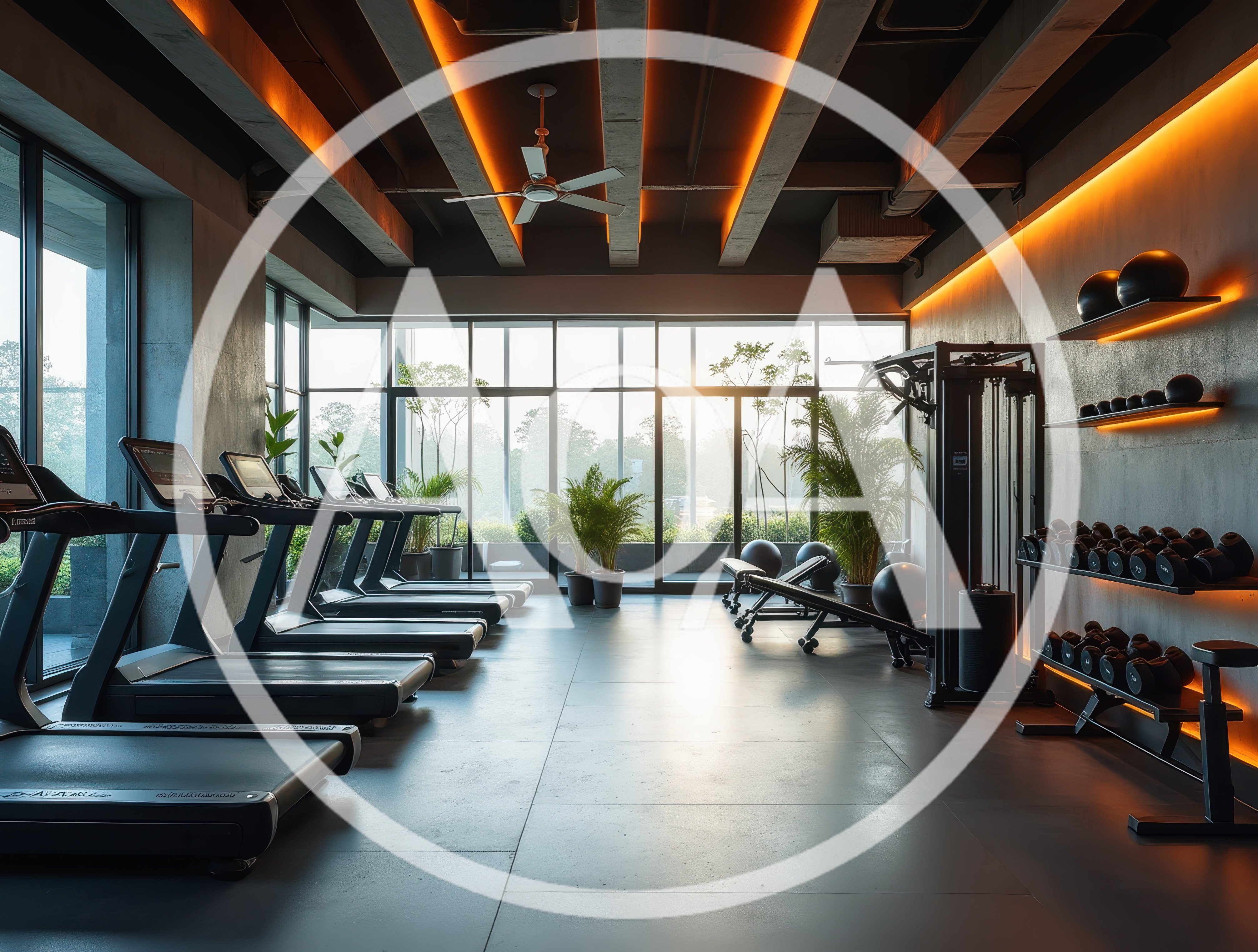 Modern Luxury Gym Interior With Treadmills And Weights
