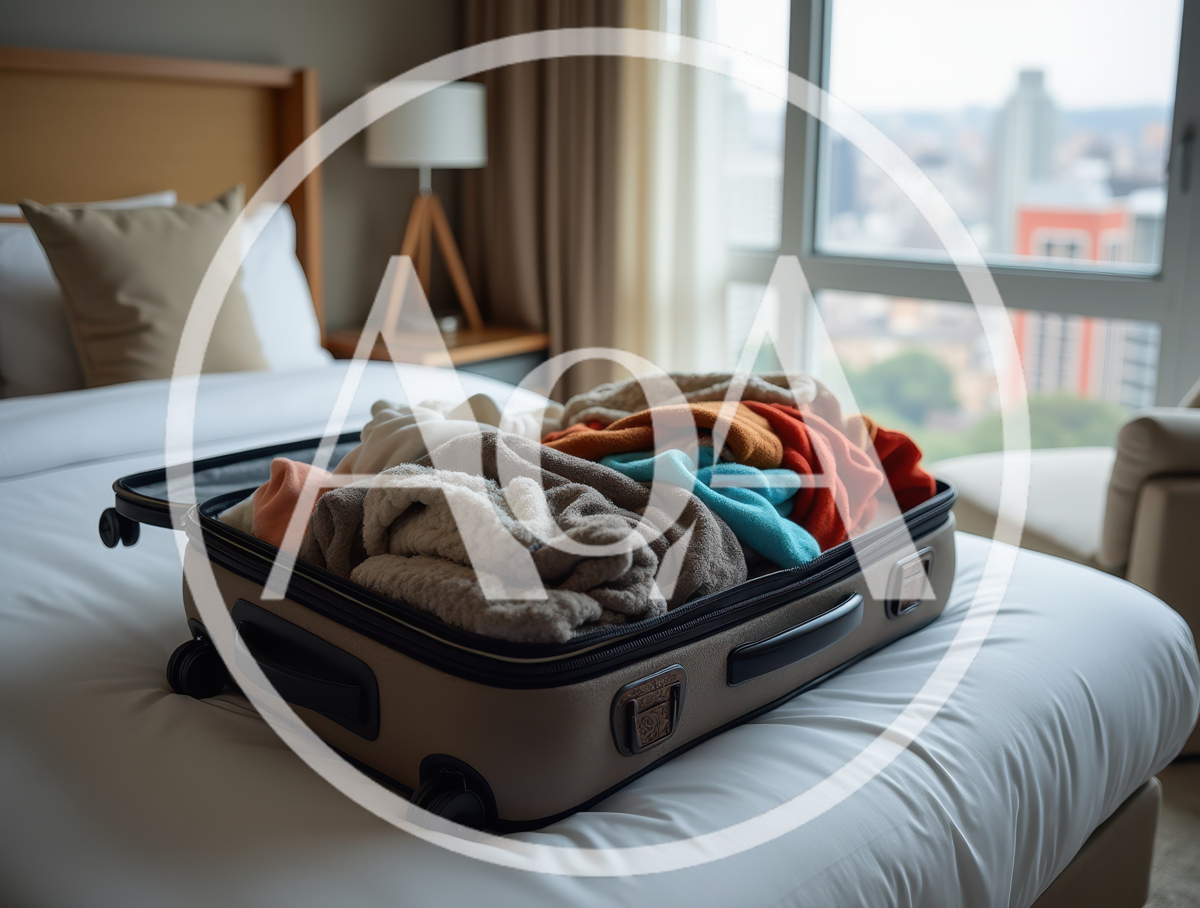 Open Suitcase Packed With Clothing On Hotel Bed
