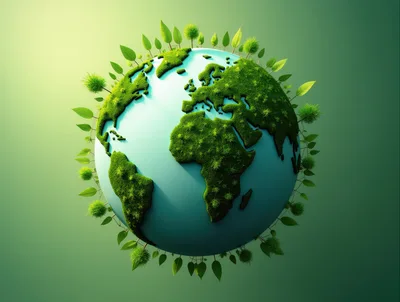 Green Earth Globe With Lush Vegetation And Floating Leaves