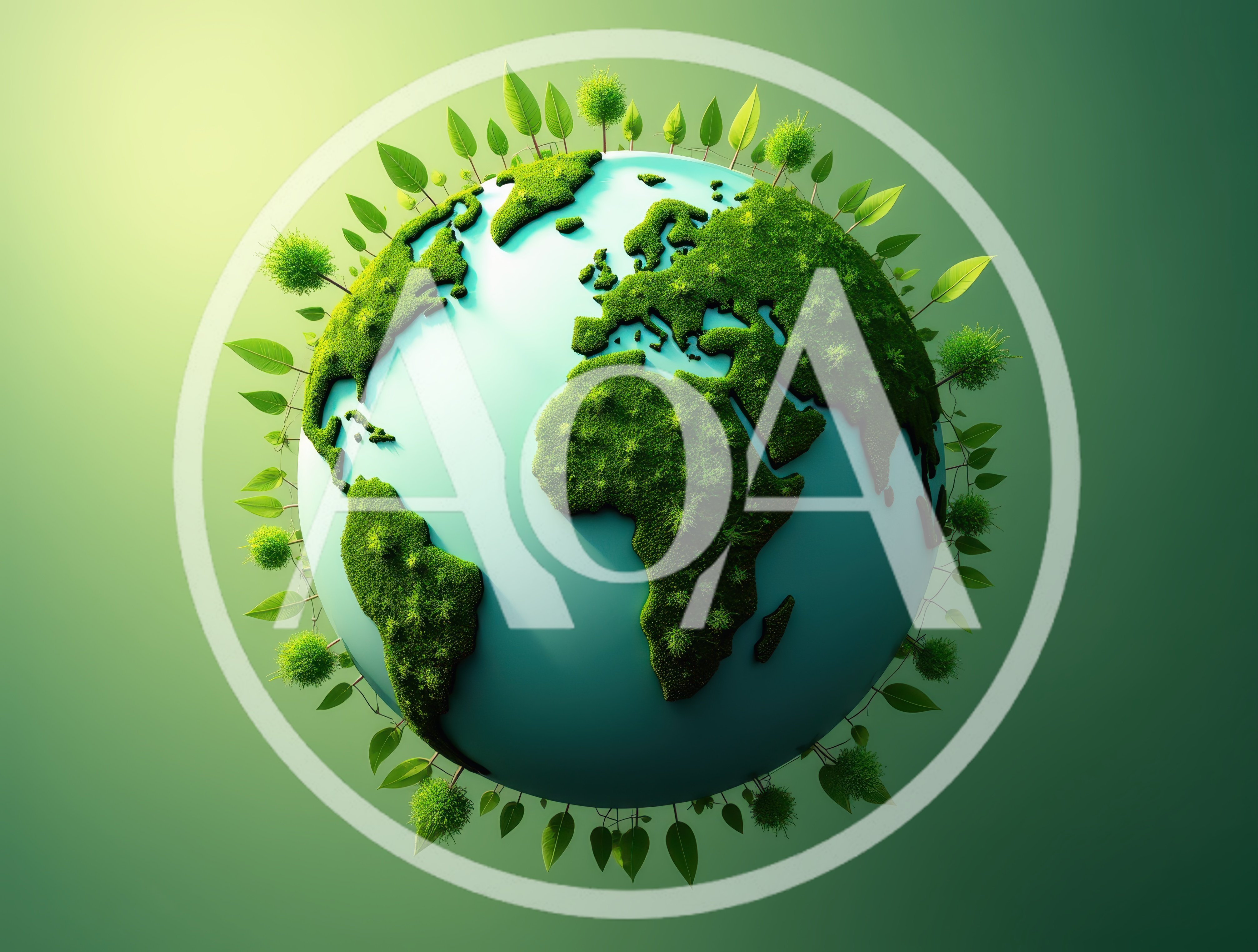 Green Earth Globe With Lush Vegetation And Floating Leaves