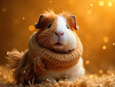 Cute Guinea Pig Wearing A Knitted Scarf
