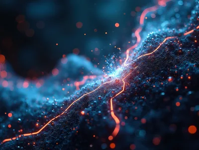 Abstract Digital Energy Flow Through Textured Dark Surface