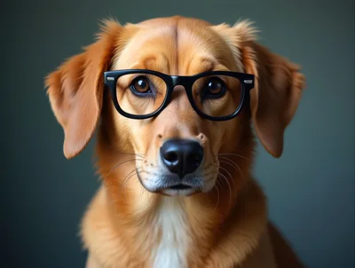 Golden Retriever Dog Wearing Black Eyed Glasses