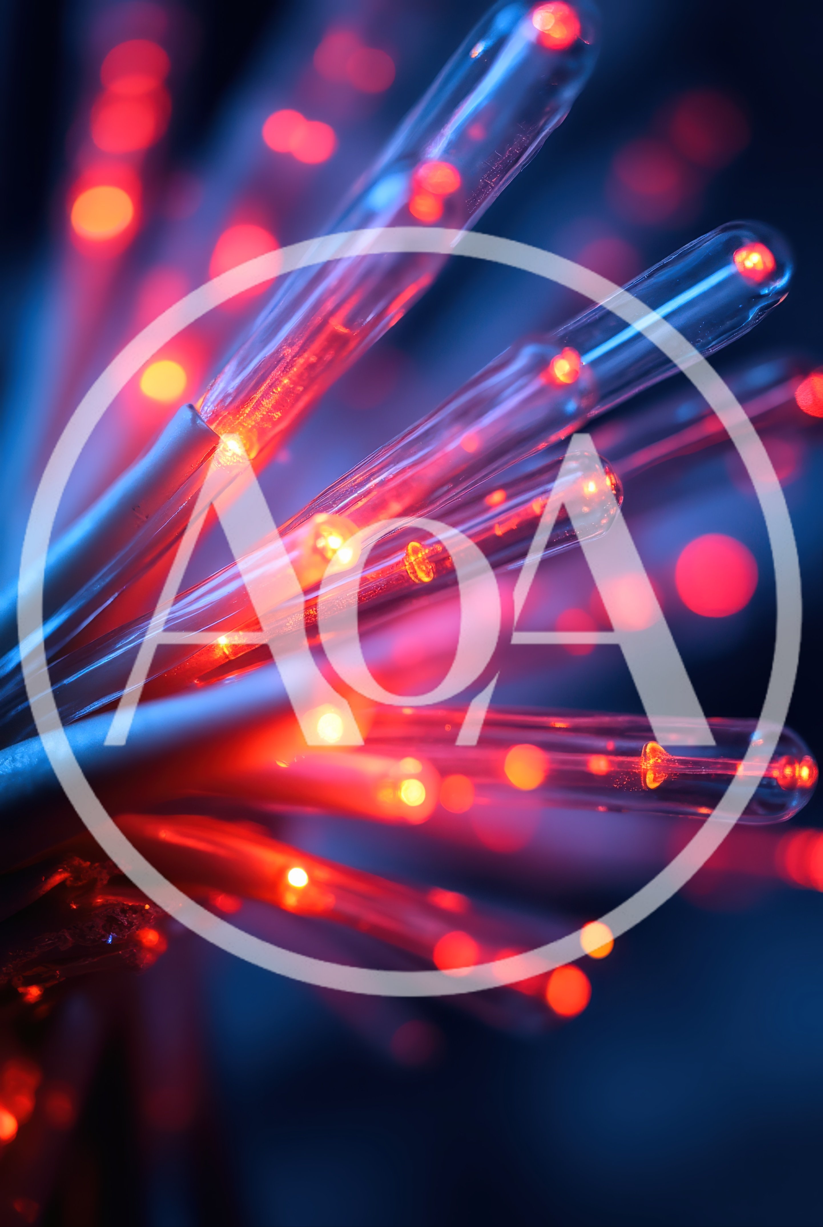 Macro View of Glowing Red Fiber Optic Cables