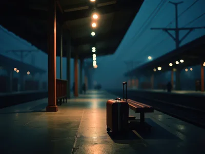 Suitcase Left Alone on a Quiet Train Platform