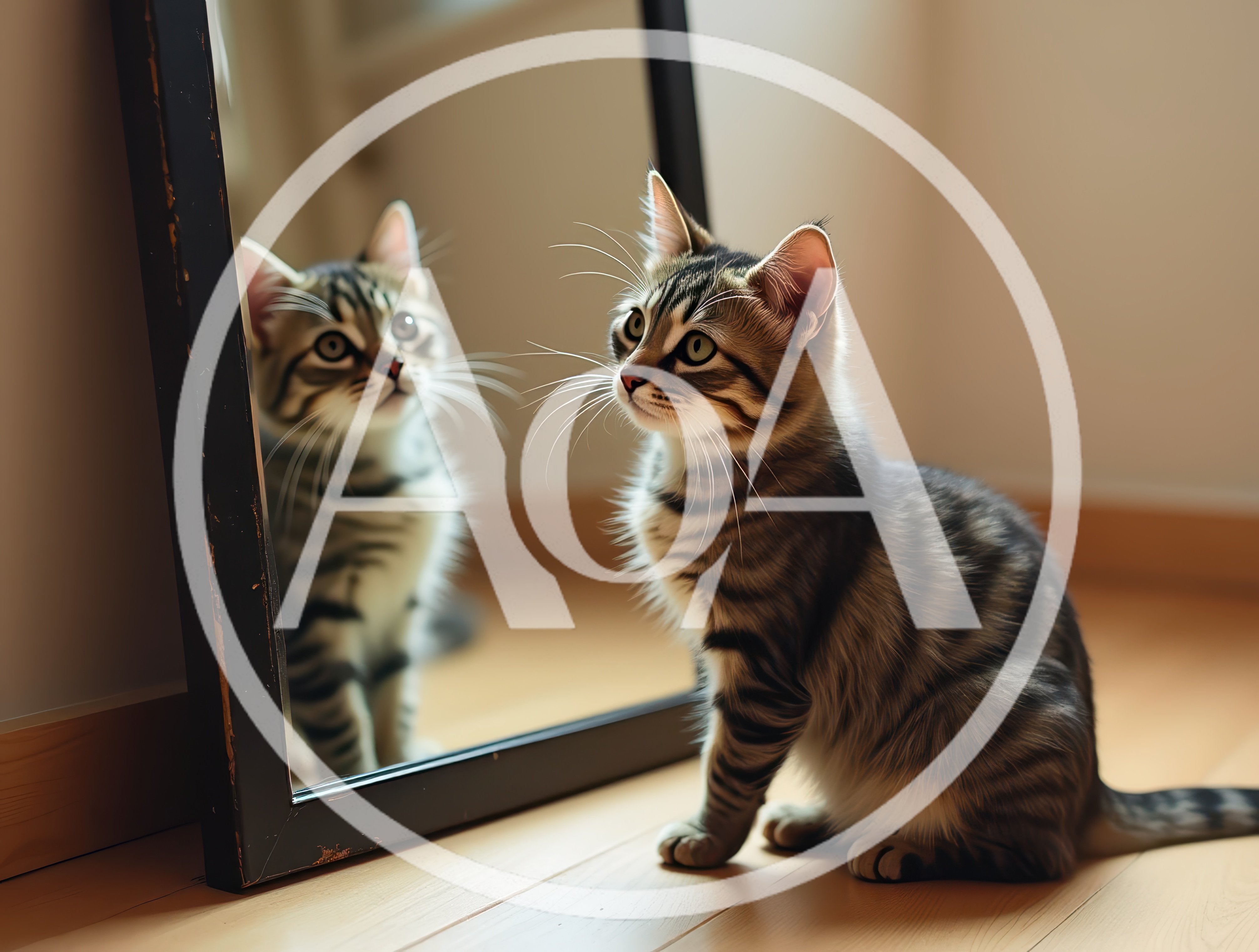 Tabby Kitten Looking At Its Reflection In A Mirror