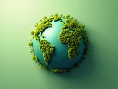 Stylized 3D Earth Globe With Lush Green Forest Continents