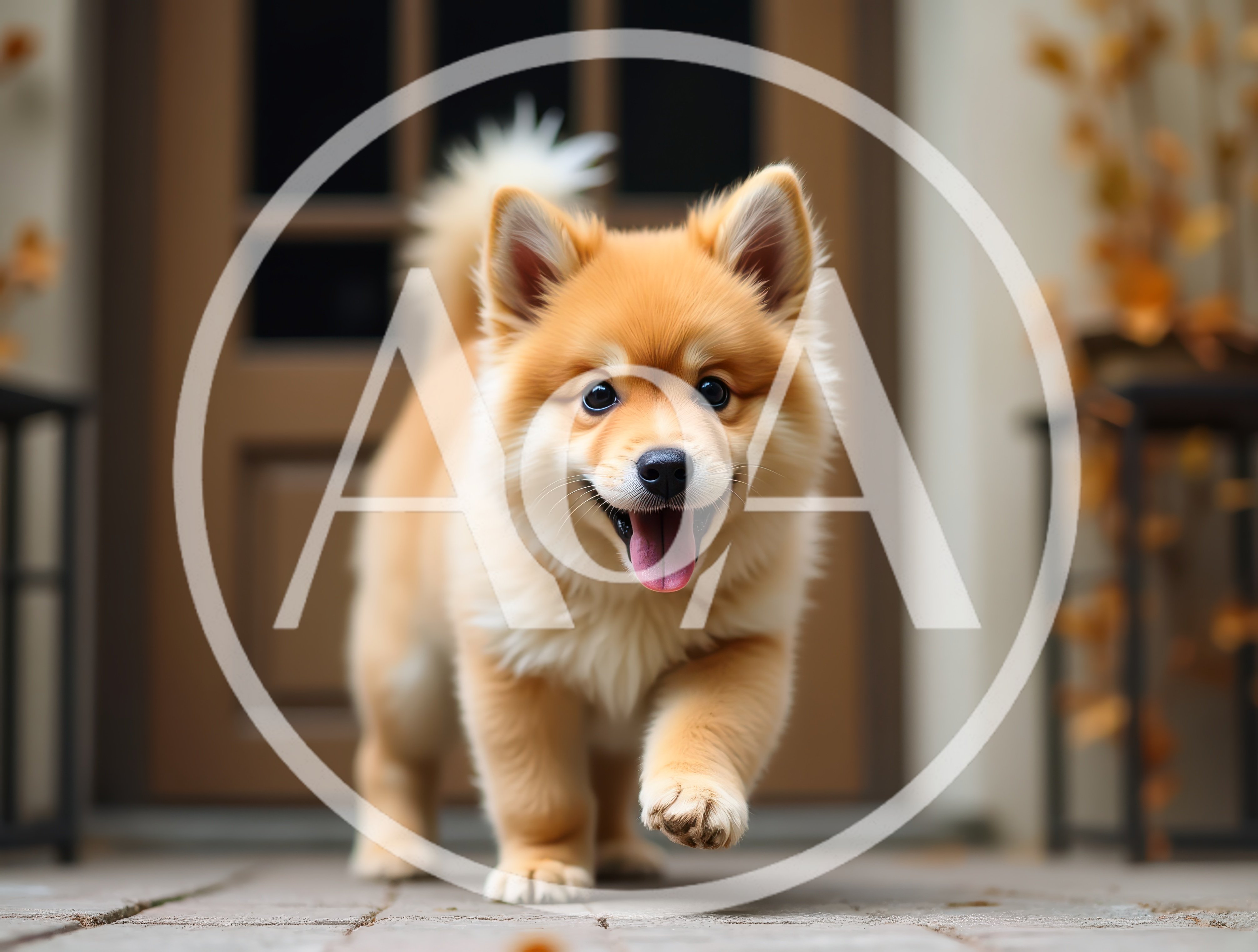 Adorable Fluffy Puppy Walking Towards Camera on Porch