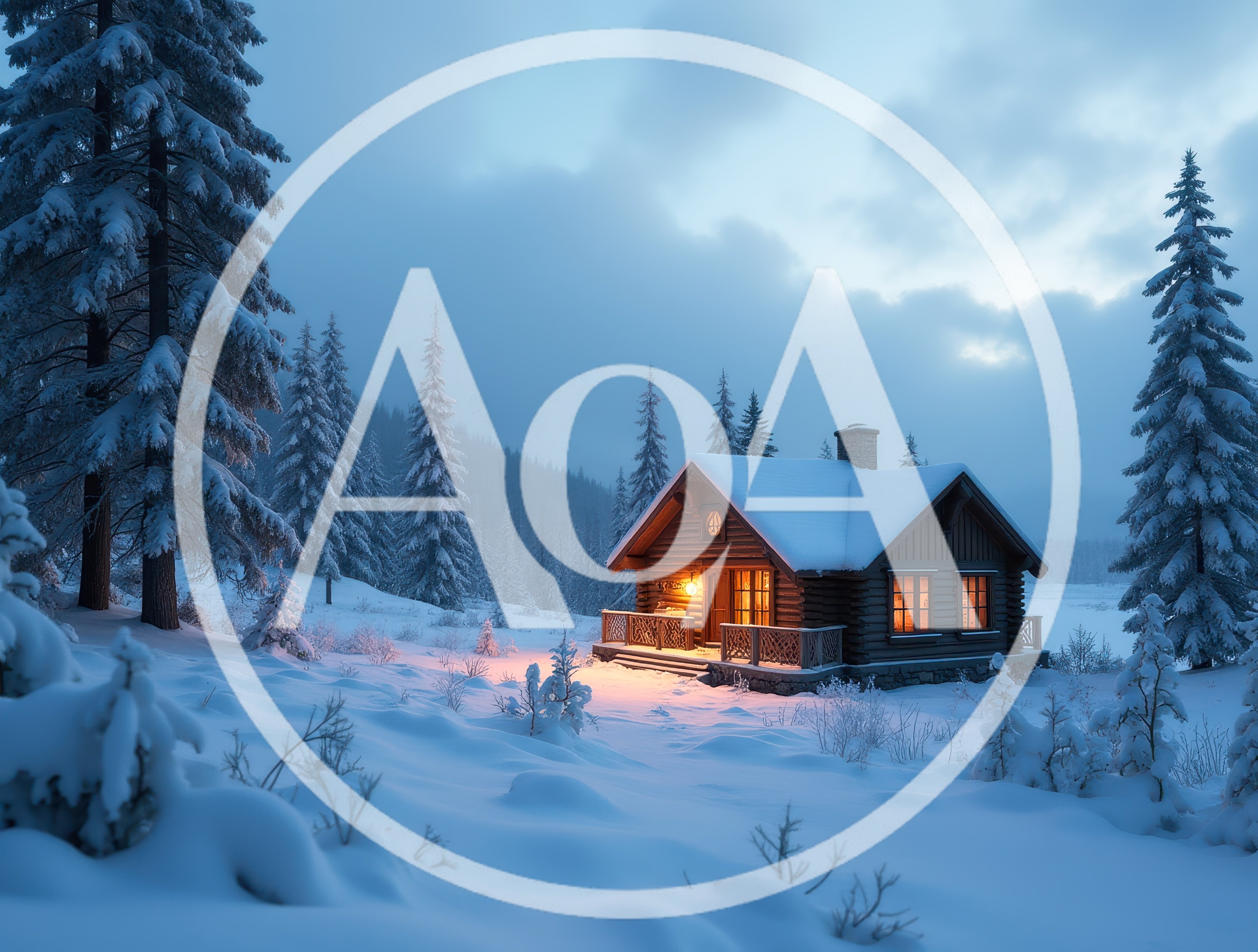 Cozy Log Cabin In Snowy Winter Forest