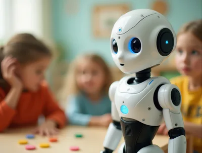 Humanoid Robot Interacting With Children In A Classroom