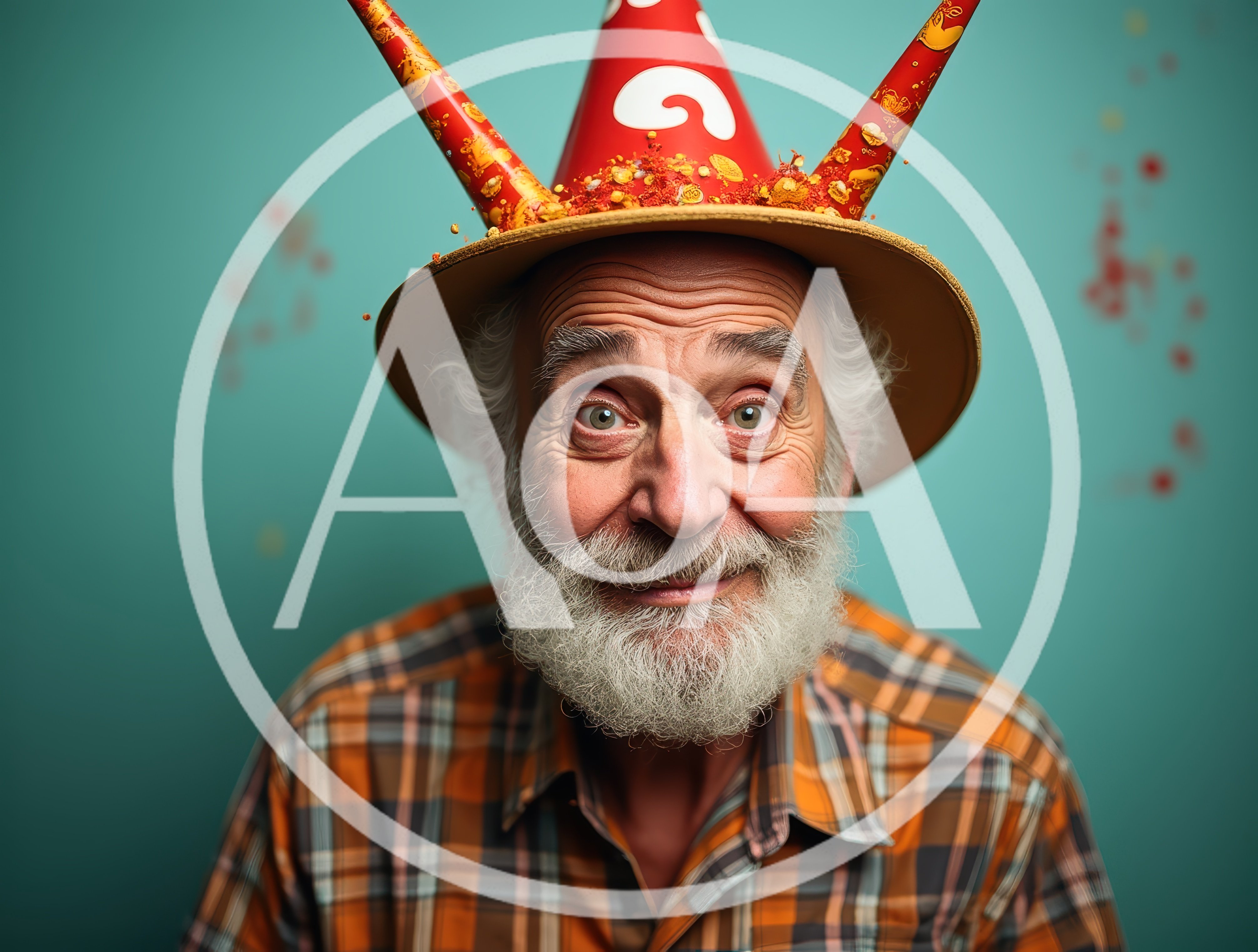 Elderly Man Wearing A Festive Party Hat