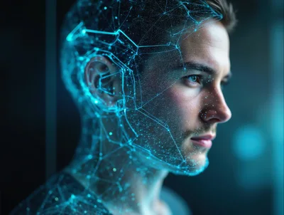 Digital Facial Recognition Scan Of A Young Man