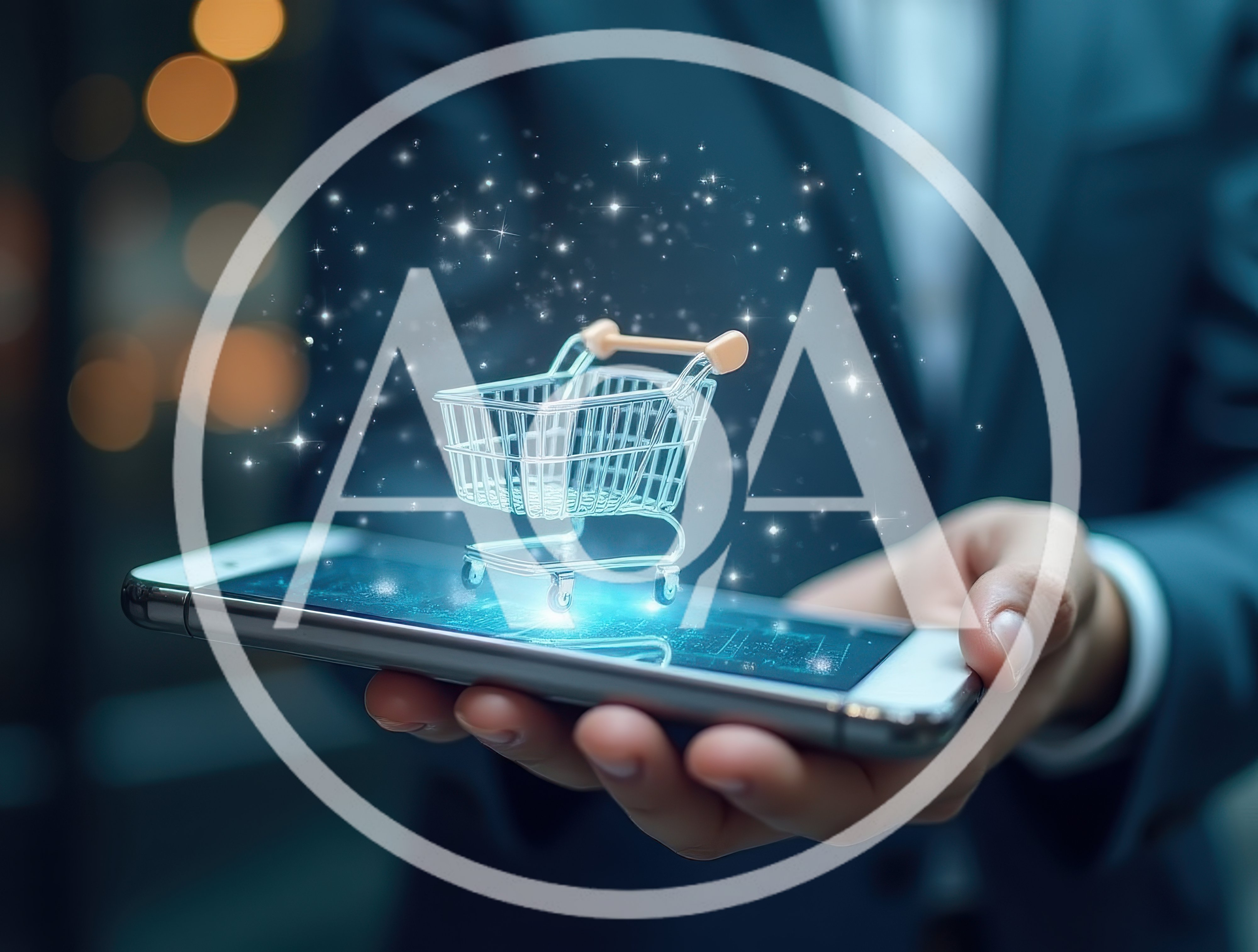 Digital Shopping Cart Floating Above Smartphone Screen