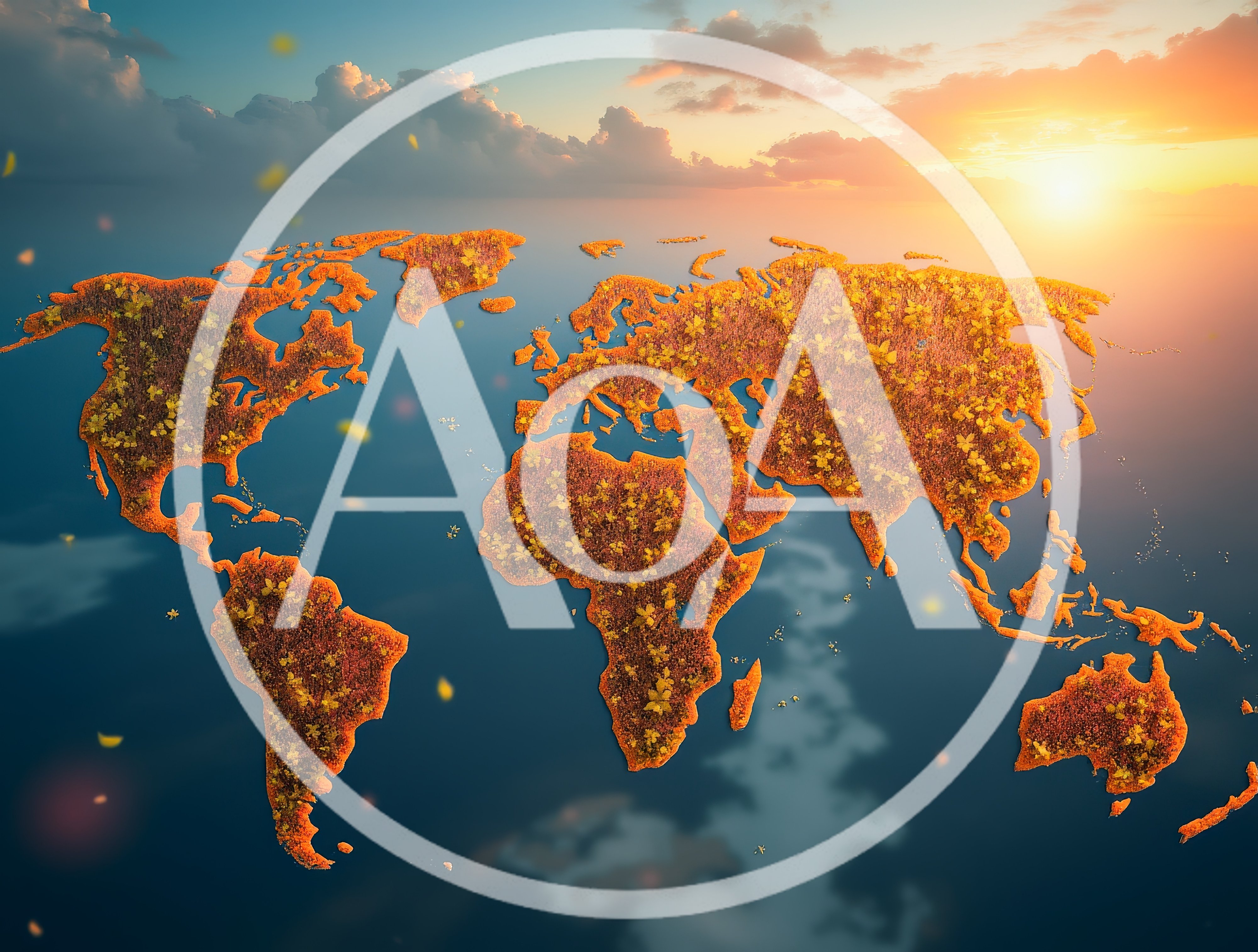Autumnal World Map Floating Above Reflective Water