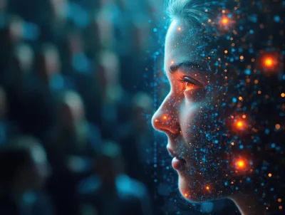 Digital Human Face With Glowing Particle Network