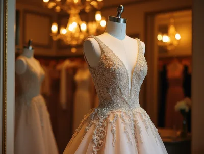 Elegant Beaded Wedding Dress On A Mannequin