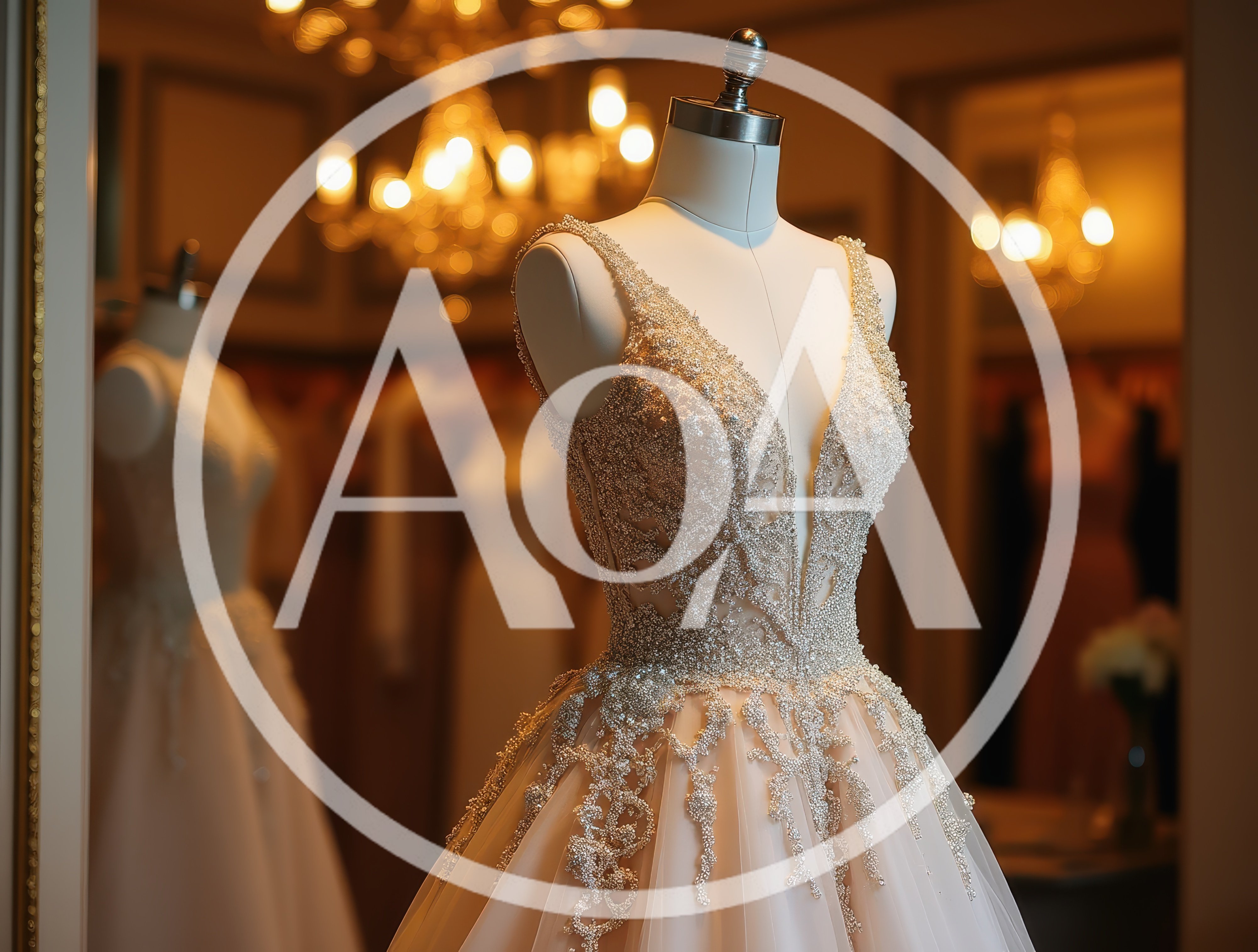 Elegant Beaded Wedding Dress On A Mannequin