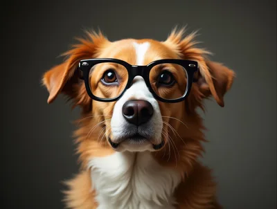 Portrait Of A Smart Dog Wearing Black Glasses