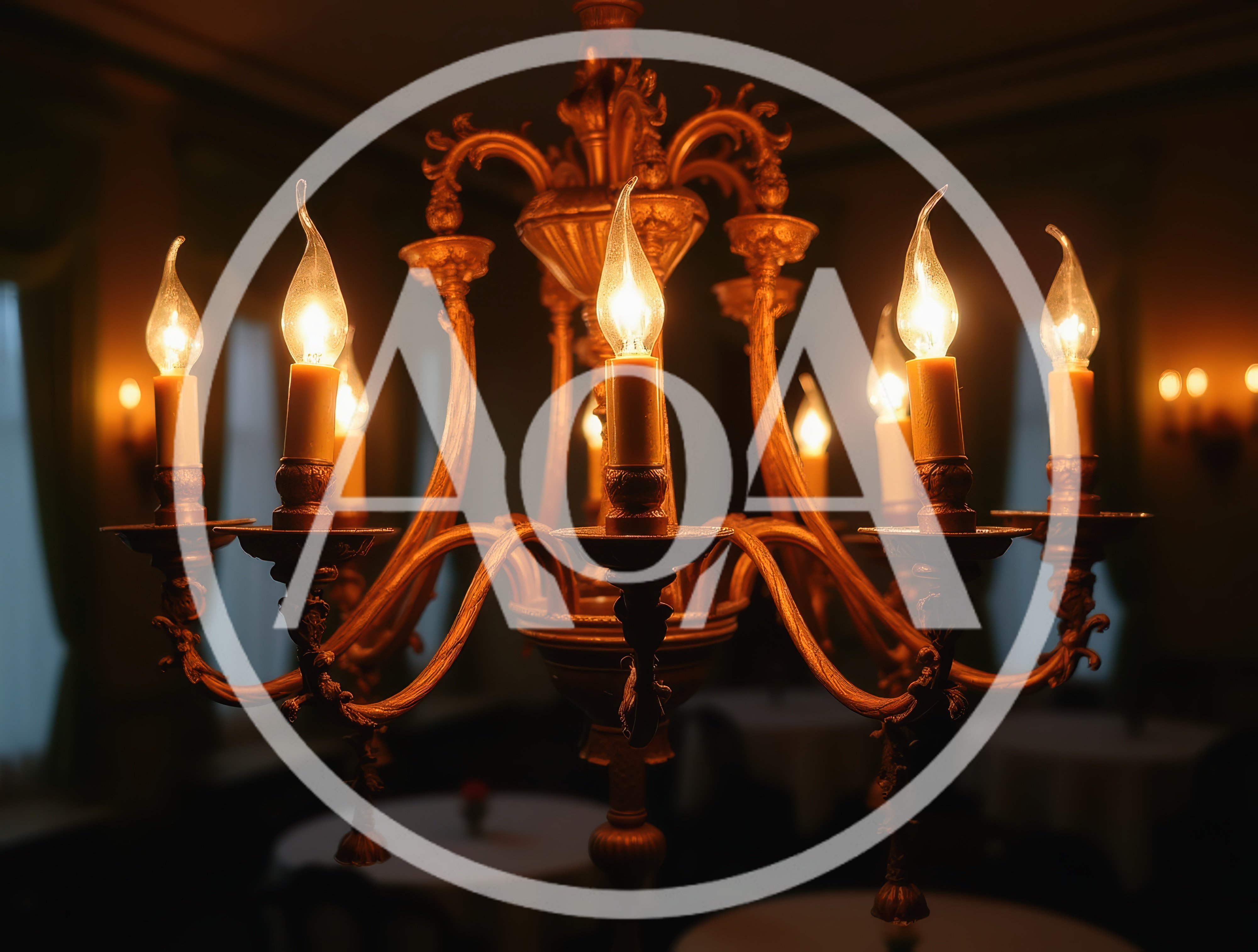 Ornate Antique Chandelier With Glowing Candle Bulbs