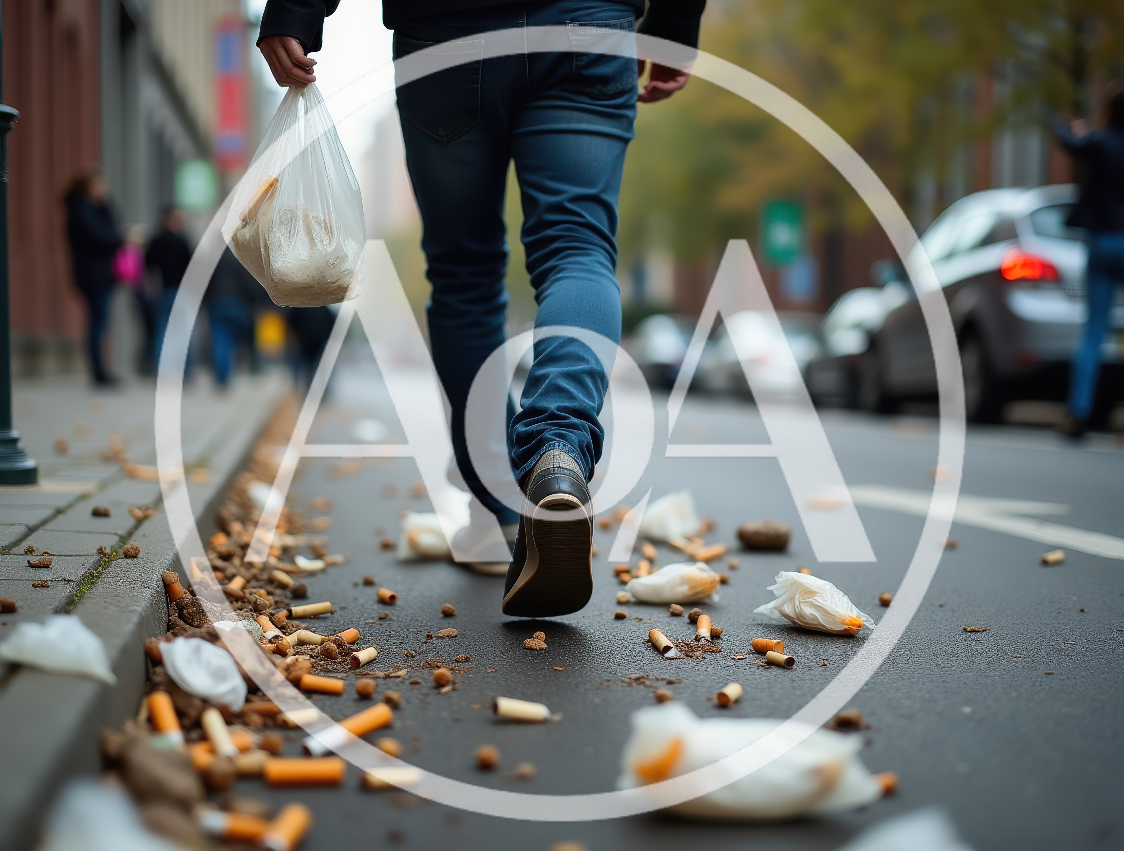 Person Walking Through Littered City Street