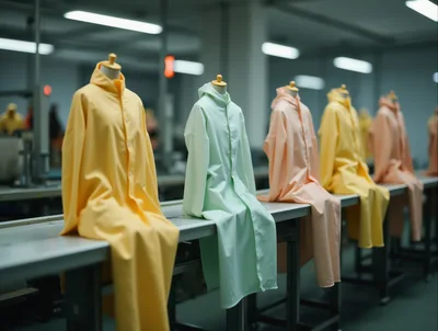 Raincoats Displayed On Mannequins In A Clothing Factory