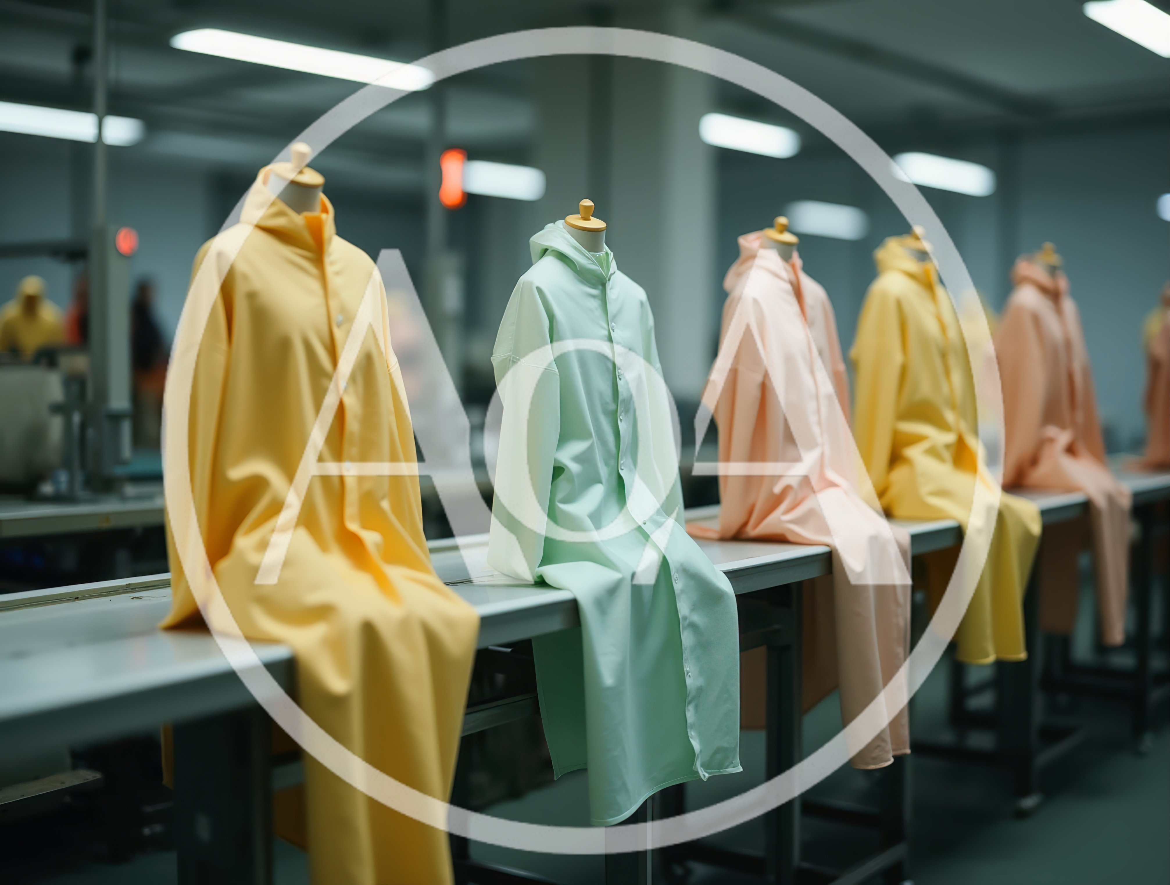 Raincoats Displayed On Mannequins In A Clothing Factory